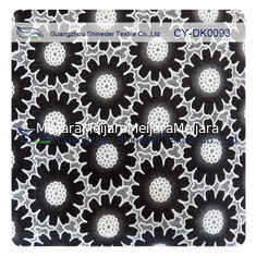 China Manier Grote Zwarte Bloemen Katoenen Kantstof, 50% Katoen 50% Polyester leverancier
