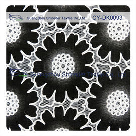 Manier Grote Zwarte Bloemen Katoenen Kantstof, 50% Katoen 50% Polyester leverancier