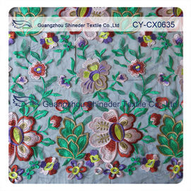 Eco - vriendschappelijke Katoenen Kantstof Bloemen Geborduurd met 120cm Breedte leverancier