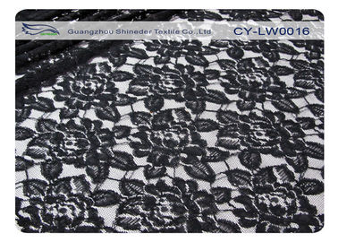 Zwarte Bloem Katoenen Nylon Kantstof, 65% Nylon + 35% Katoen CY-LW0016 leverancier