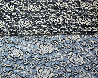 Stof van het de katoenen Polyester de Elastische Kant van Spandex met Netwerk Gebreid Bloemkant leverancier