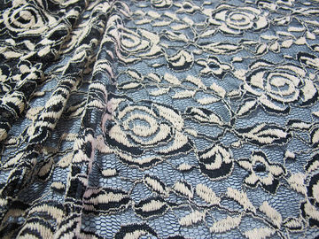 Stof van het de katoenen Polyester de Elastische Kant van Spandex met Netwerk Gebreid Bloemkant leverancier