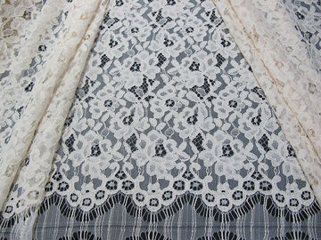 Van het de Stoffen Wit Bloemen/Nylon Rayon van het wimper Geribd Kant Zwaar het Kantmateriaal leverancier