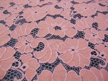 De dames kleden van de Katoenen Nylon Bloemen Roze Elegante krimpen-Bestand Kantstof  leverancier