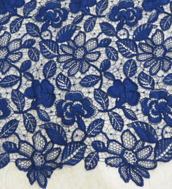De Stof van het elastische Polyester Bloemen Marineblauwe Kant het In orde maken Gedrukte Douane leverancier
